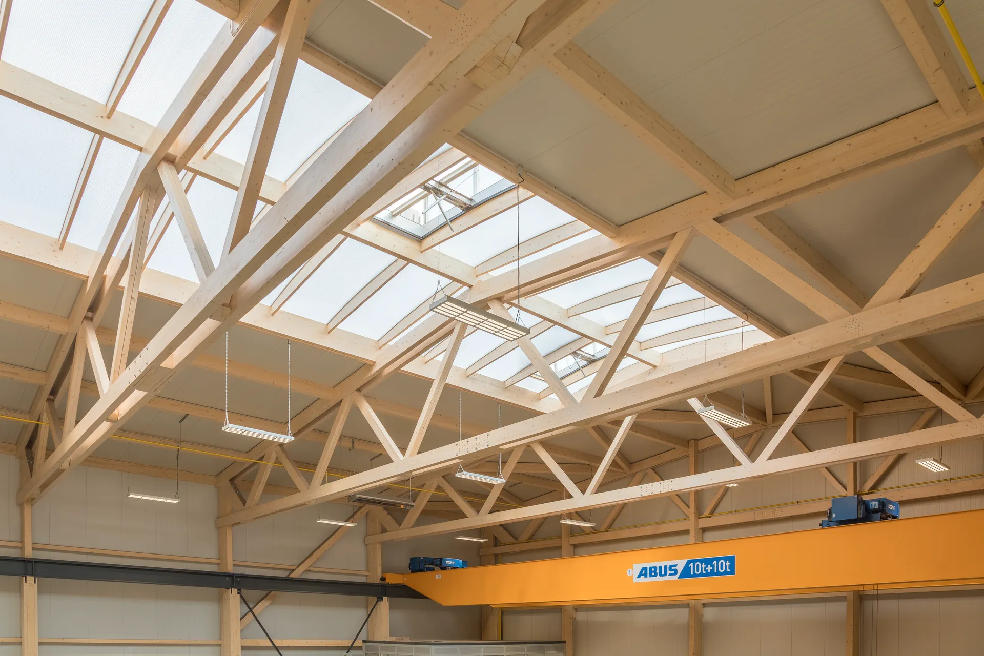 Completed timber industrial hall seen from outside